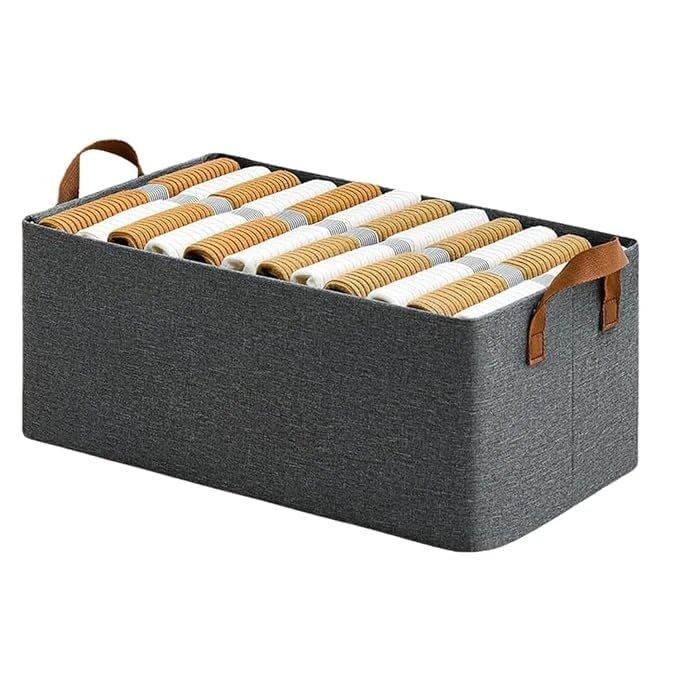 Clothes with Metal Frame Rectangle Storage Baskets Fabric Storage Box with Handles Shelf Basket for Storage Clothes Pants Jeans