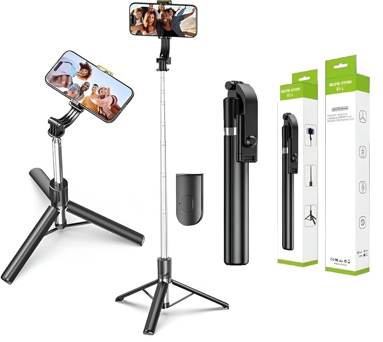 R1-L 360° Rotational Head, Hidden Tripod Stand Photography Bluetooth Selfie Stick Bluetooth Selfie Stick