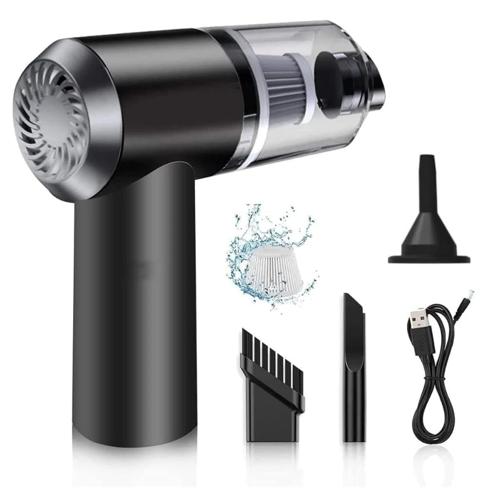 3-in-1 Portable Car Vacuum Cleaner with Blower, USB Rechargeable, Black, Wireless Handheld Mini Design, Strong Suction, Washable HEPA Filter for Car, Home, Travel