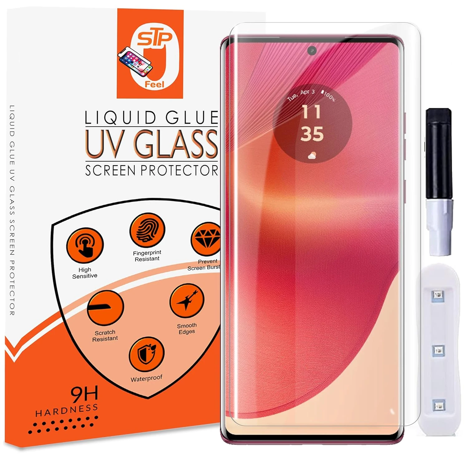 STP FEEL® Premium HD+ UV Tempered Glass Screen Protector Guard (Pack of 1) Full Adhesive UV Curved Case Friendly HD Clarity