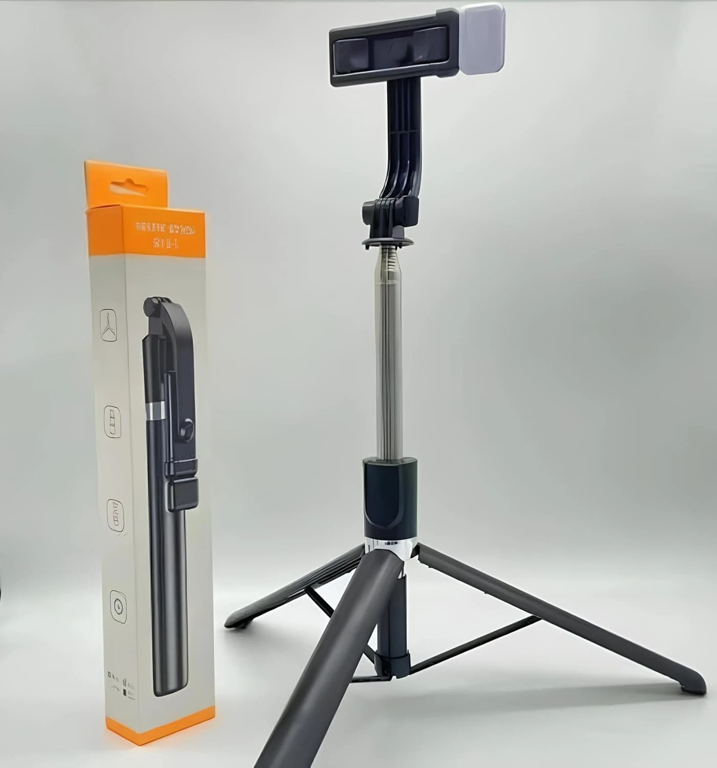 R1S-L Portable Selfie Stick with Mini 3 Legs Tripod Stand with LED Fill Light Bluetooth Selfie Stick  (Black, Remote Included)