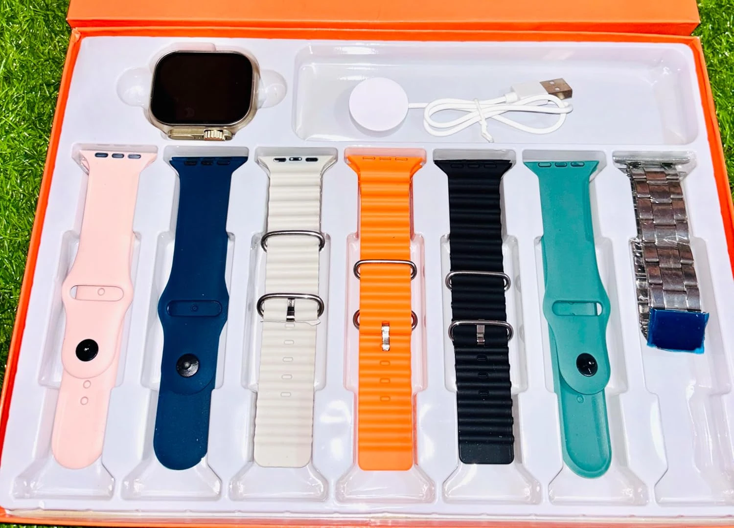 7 in 1 Ultra 8 Watch With pods Bluetooth Call Fitness Bracelet Magnetic Charging Smartwatch  (Black Strap, Free Size)