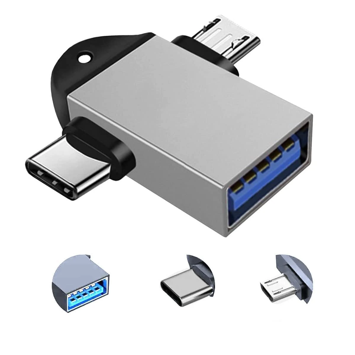 2 in 1 OTG Adapter Micro USB+USB Type C to USB Female Connector, OTG Pen Drive Adapter to Mobile Connector Type C, Compatible with All Devices