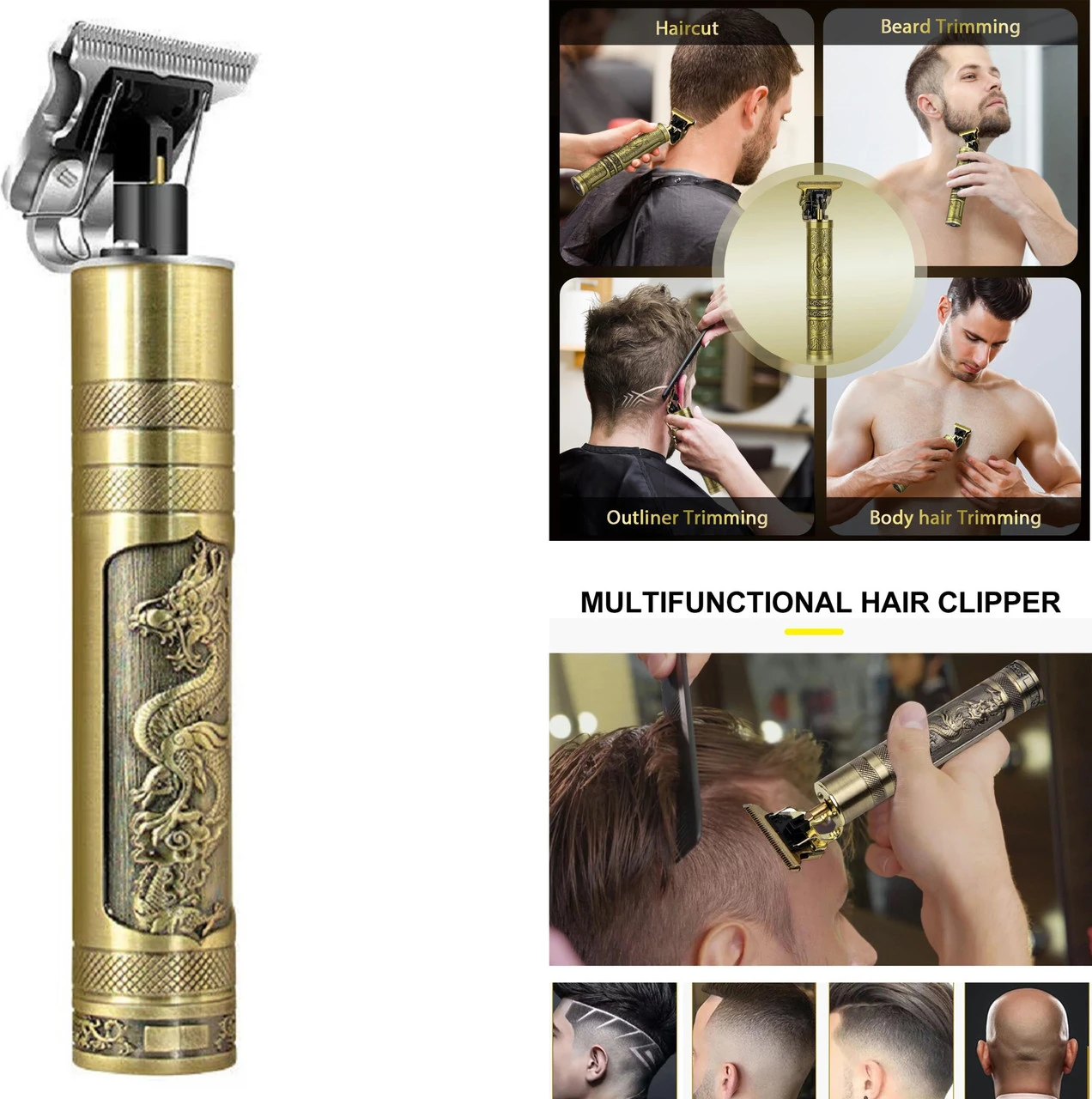 Hair Trimmer Metal Body Cutting Grooming Kit Beard Shaver Trimmer 120 min Runtime 4 Length Settings  (Gold)