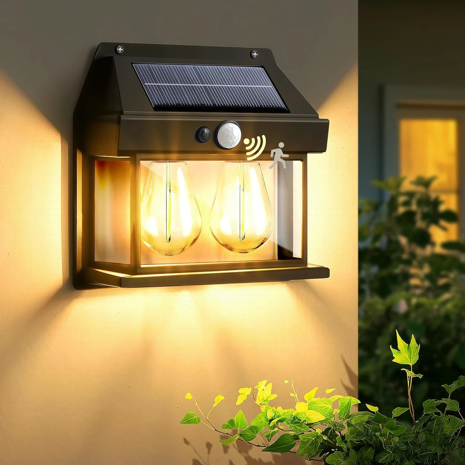 Solar Powered Outdoor Waterproof LED Wall Light with Motion Sensor ABS Plastic (Dual LED Bulb)