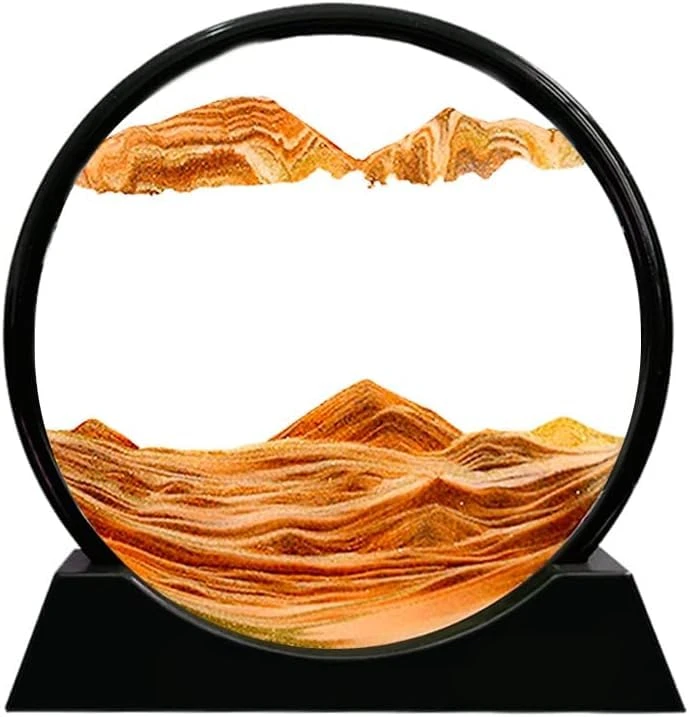 Moving Sand Art Picture Glass Liquid Painting 3D Natural Landscape showpieces for Home Decor Antique Gifts for Kids Office Desktop Decoration Desk Table Decorative Items