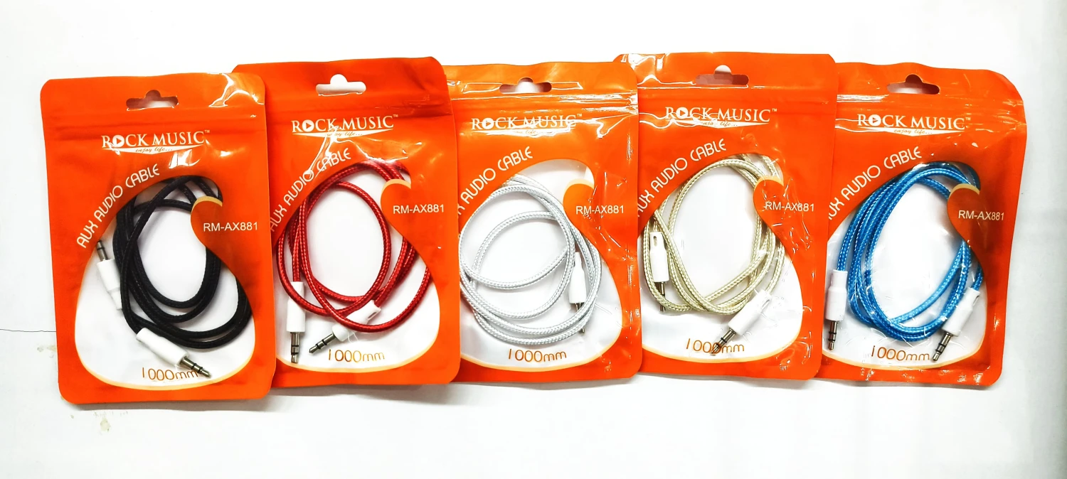 Rock Music AUX Cable 1m Audio Cable 3.5mm  (Compatible with mobile,tablet, Multicolor, One Cable)
