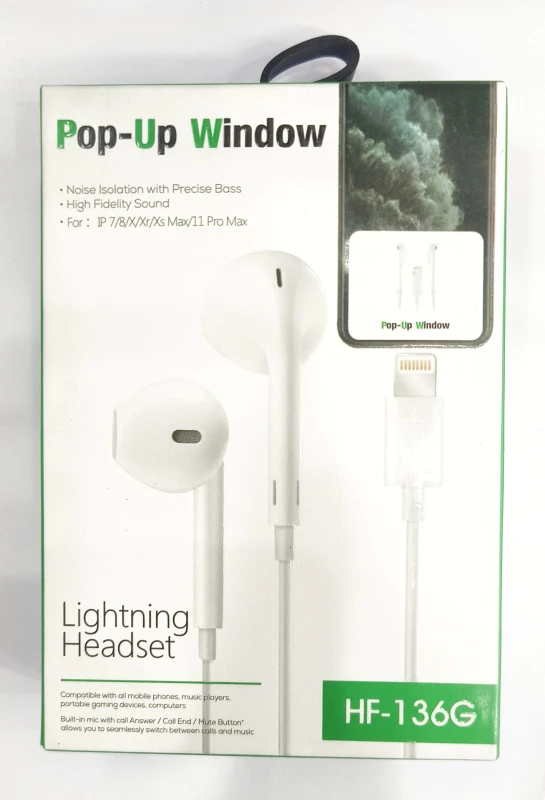 LIGHTNING HEADSETS POP UP WINDOW WITH MIC AND VOLUME CONTROLLER