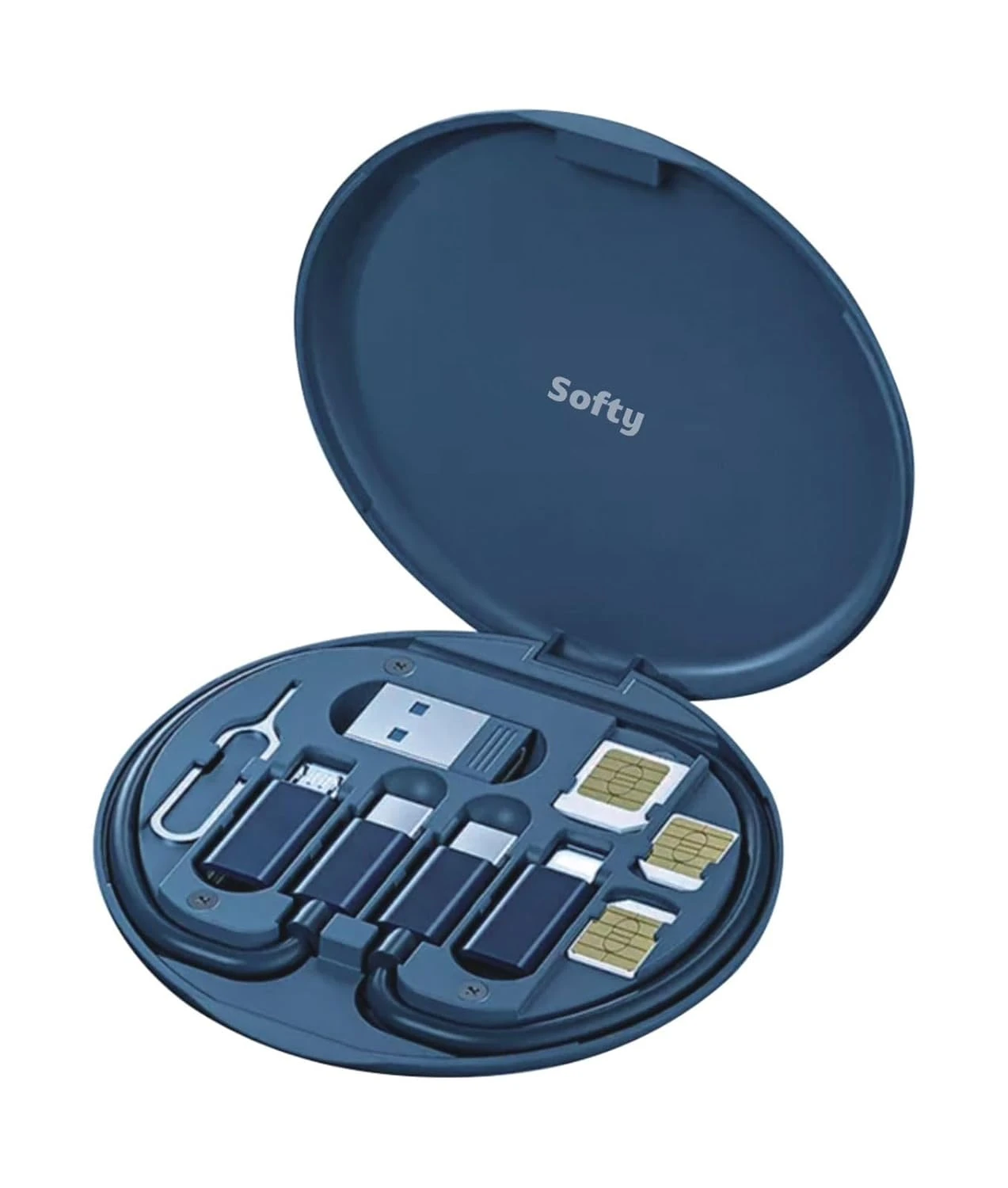 3-in-1 Cable USB Type C Cable 0.9 m Type C USB Charging Cable with 4 Type MultiFunction USB Adapter Card Storage Set  (Compatible with All Smart Device, Blue, Black, One Cable)