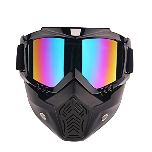 Motorcycle Goggle mask Anti Scratch UV Protective Face Mask, Bike Riding Goggles Mask With Detachable Face Mask, Adjustable Elastic Strap Goggles Mask For Helmet - Rainbow Visor