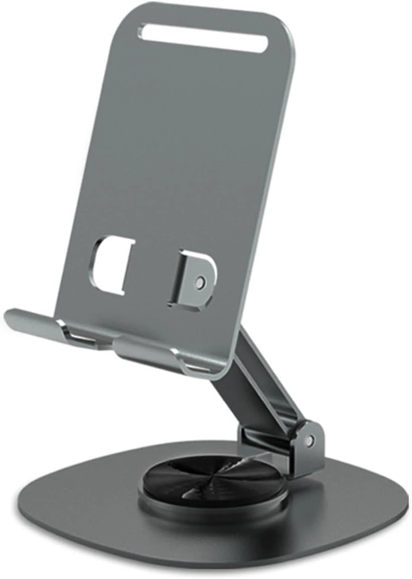 Mobile Phone Stand 360° Rotation Height and Angle Adjustable Cell Phone Stand for Desk Office Foldable Desktop Phone Holder for Smartphone 4-10'' Tablet Holder (Gray)