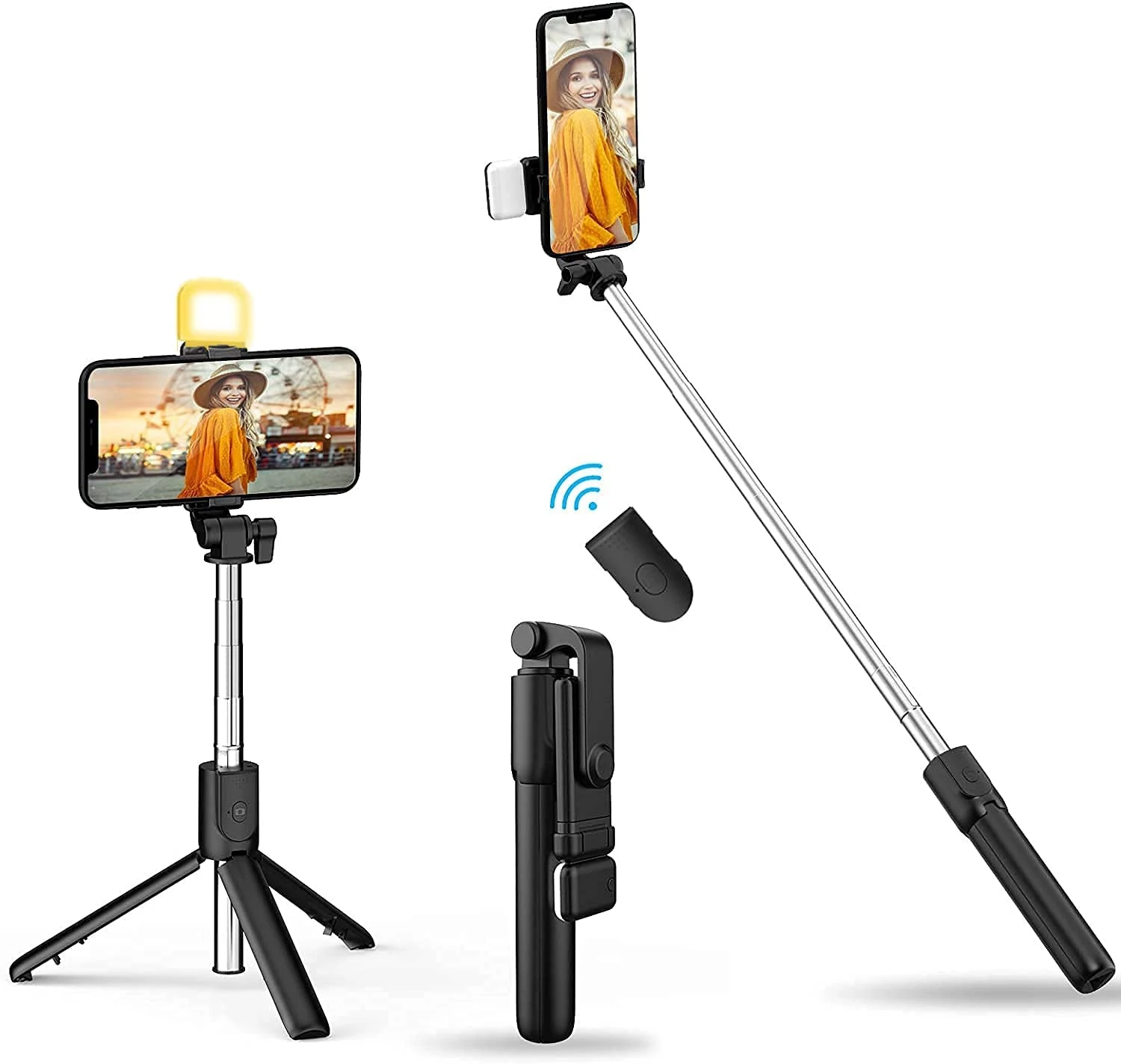 R1s Bluetooth Selfie Sticks, Compatible with All Phones, 3-in-1 Multifunctional Selfie Stick Tripod Stand Bluetooth Selfie Stick